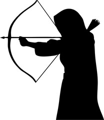 silhouette of a woman with a veil doing archery