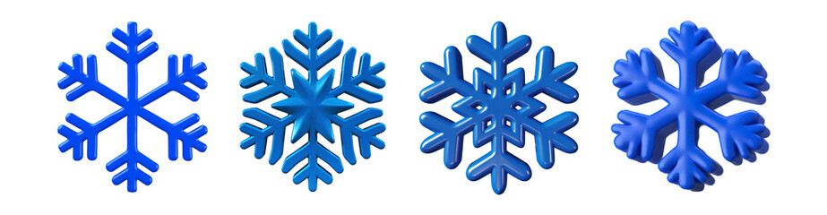 3D Cartoon Snowflake Icon on Transparent Background, Blue and White Winter Crystal Symbol, Festive Holiday Decorative Element, Modern Glossy Design for Christmas and New Year
