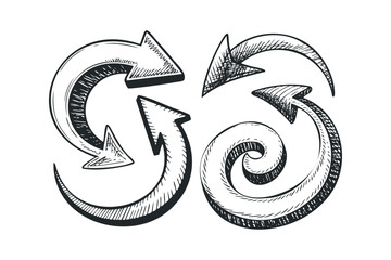 Hand drawn circular arrows with hatching effect