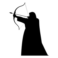 silhouette of a woman with a veil doing archery