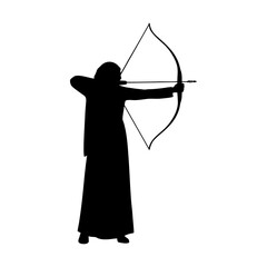silhouette of a woman with a veil doing archery