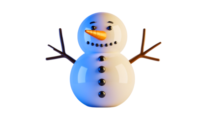 Isolated Snowman with Scarf, Cute Winter Character with Carrot Nose and Tree Branch Arms, Festive Christmas Decoration Symbol for Holiday Celebration and New Year Season