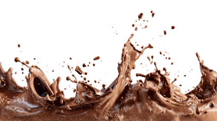 Dynamic splash of rich liquid chocolate or coffee against a dark background