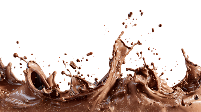 Dynamic splash of rich liquid chocolate or coffee against a dark background