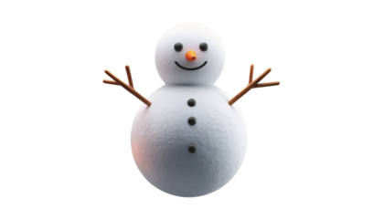 Isolated Snowman with Scarf, Cute Winter Character with Carrot Nose and Tree Branch Arms, Festive Christmas Decoration Symbol for Holiday Celebration and New Year Season