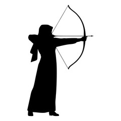 silhouette of a woman with a veil doing archery
