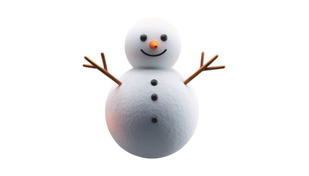 Isolated Snowman with Scarf, Cute Winter Character with Carrot Nose and Tree Branch Arms, Festive Christmas Decoration Symbol for Holiday Celebration and New Year Season