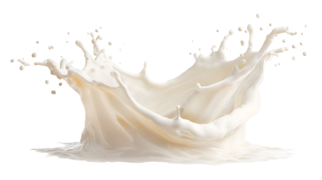 Dynamic splash of white liquid likely milk or cream frozen in motion against a black background