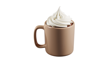 Isolated Mug of Hot Cocoa with Whipped Cream and Cocoa Powder, Delicious Winter Beverage and Comfort Drink, Sweet Chocolate Dessert for Christmas and Holiday Celebration