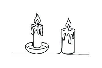 Two outline candles with melting wax and flame
