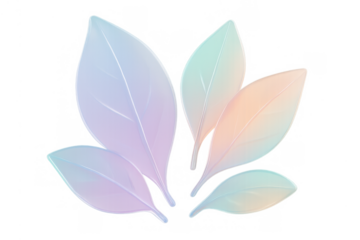 Translucent pastel leaves illustration with iridescent gradient colors on a transparent background