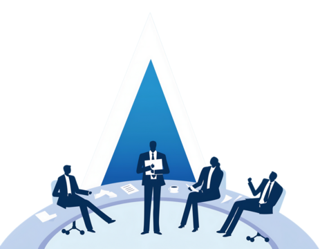 Business meeting under a triangular light beam with a leader presenting presentation leadership