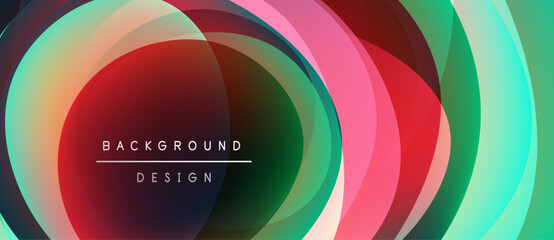 Obraz premium Abstract colorful layers create dynamic circular design. Text reads background design over red center. Modern visual element.