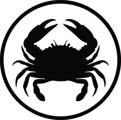 Illustration crab silhouette within circle nautical design silhouette vector