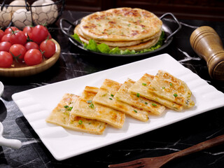Handmade Scallion Pancakes Pan-Fried Golden Brown with Fresh Ingredients