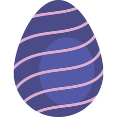 An artistic illustration of a purple Easter egg with pink stripes and a dark blue circle in the center on a transparent background