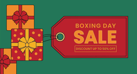 Boxing day sale discounts up to fifty percent off gifts promotion