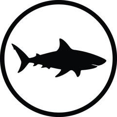 Illustration Great white shark silhouette in black circle vector