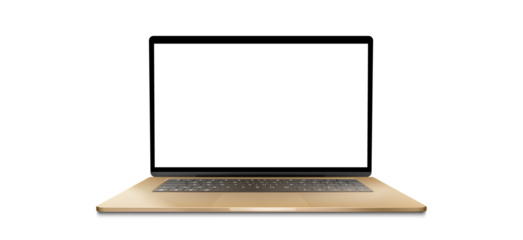 Modern open laptop with a blank white screen and keyboard against a stark Transparent PNG  background ready for customization and design