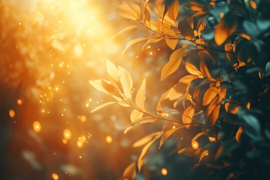 magical autumn leaves background bokeh glowing effect