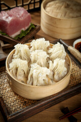 Traditional Handmade Siu Mai Dumplings in Bamboo Steamer Hohhot Mongolia Chinese Dim Sum Cuisine Pure Ingredients