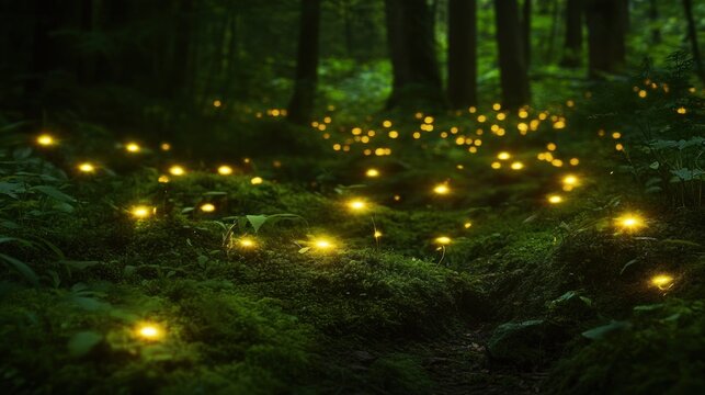 mystical forest with glowing fireflies