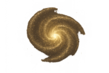 Golden spiral galaxy shape forming in universe, sparkling abstract cosmos light, space background element