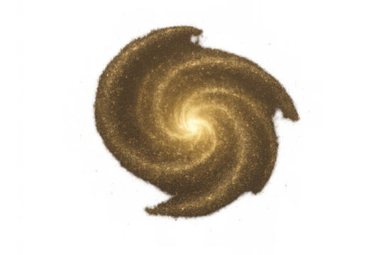 Golden spiral galaxy shape forming in universe, sparkling abstract cosmos light, space background element