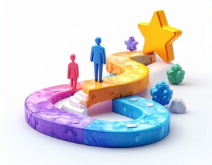 Pathway to Success: Colorful Abstract Illustration of People on a Winding Road to Achievement