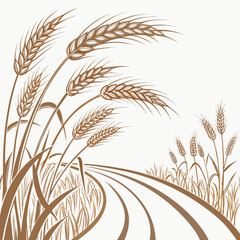 Stylized illustration of golden wheat stalks swaying gently in a field with curving pathways leading into the distance © murad