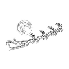 Santa Claus in his sleigh, pulled by reindeer across the night sky