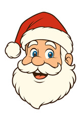 Jolly Santa Claus Cartoon Face – Festive Icon Isolated on White Background.