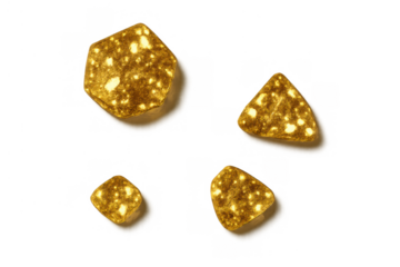 Gold nuggets shimmering, symbolizing wealth, treasure, and prosperity on transparent background