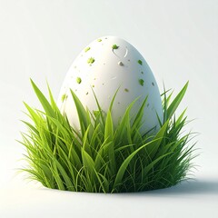 Minimalistic Easter Egg in Green Grass on White Background