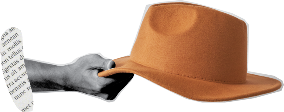 The hand holding the HAT art collage