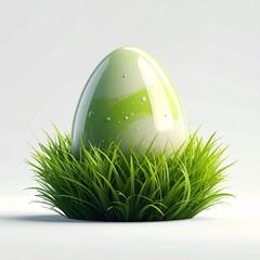 Glossy Green Easter Egg in Grass, Holiday Springtime Decoration