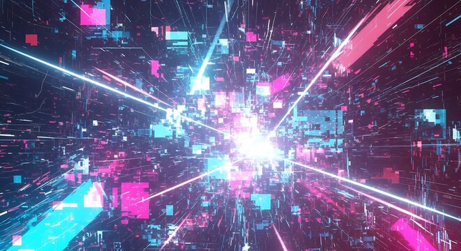 Abstract futuristic background with neon light and shapes