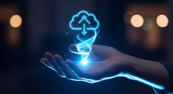 Cloud computing data storage technology networking hand digital transformation innovation solution idea