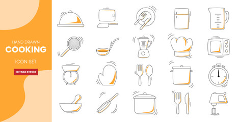 hand drawn Cooking icon set with editable stroke