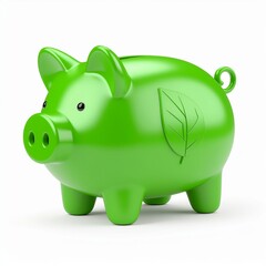 Green Piggy Bank with Leaf Symbol: Eco-Friendly Savings Concept