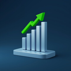 Abstract 3D Bar Graph with Green Upward Arrow Symbolizing Growth and Success