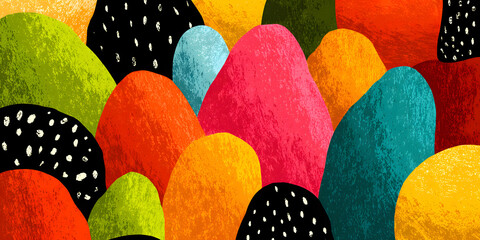 Colorful abstract doodle shape seamless pattern. Creative minimalist style art background, trendy design with basic shapes. Modern color backdrop.