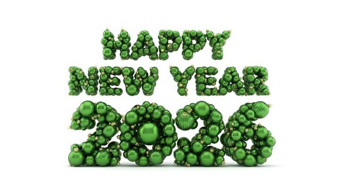 Happy new year 2026 text made of green spheres