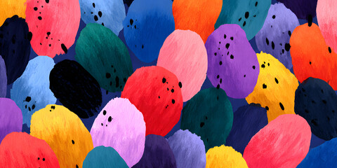 Colorful abstract doodle shape seamless pattern. Creative minimalist style art background, trendy design with basic shapes. Modern color backdrop.