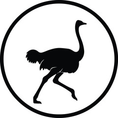Illustration Running ostrich bird inside circle simple logo silhouette vector