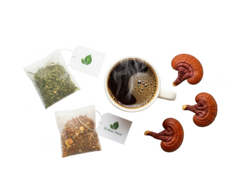 Enjoy flavorful wellness blend teas with a stimulating coffee beverage