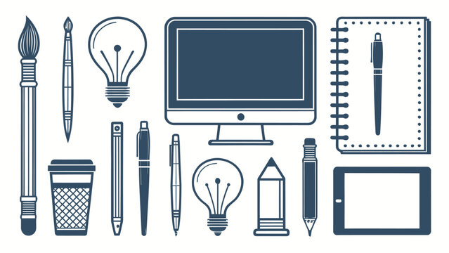 Dynamic silhouette of creative tools and office essentials for modern design and productivity inspiration