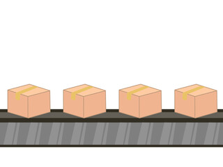 Cardboard boxes on conveyor belt with transparent background. Industrial production concept. 
