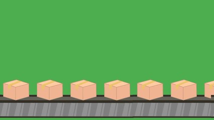 Cardboard boxes animation on conveyor belt with green screen background. Industrial production concept. Seamless motion. - Powered by Adobe