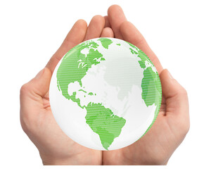 Hands holding Earth globe isolated on white background, clipping path included
